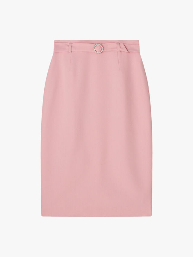 Perdy Pale Pink Recycled Crepe Pearl Button Pencil Skirt