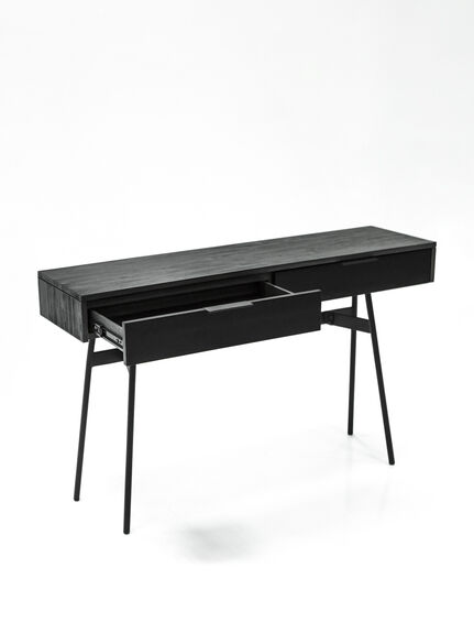 Bronks Black Acacia Console Table with Two Drawers 130cm