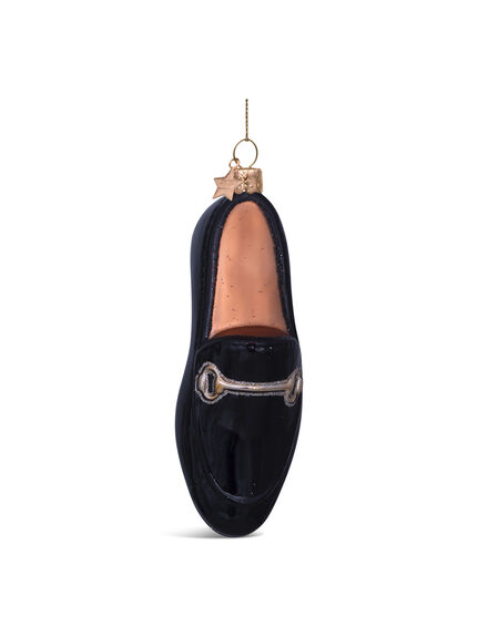 Ornament glass black gold loafer H10cm