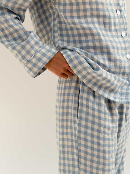 Gingham Linen Men's PJ Trouser Set