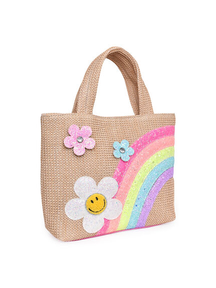Daisy Rainbow Straw Tote Bag