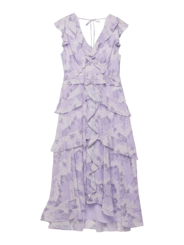 Lilac Floral Ruffle Maxi Dress