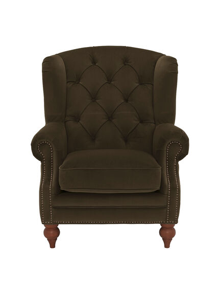 Ullswater Green Velvet Buttoned Wing Chair