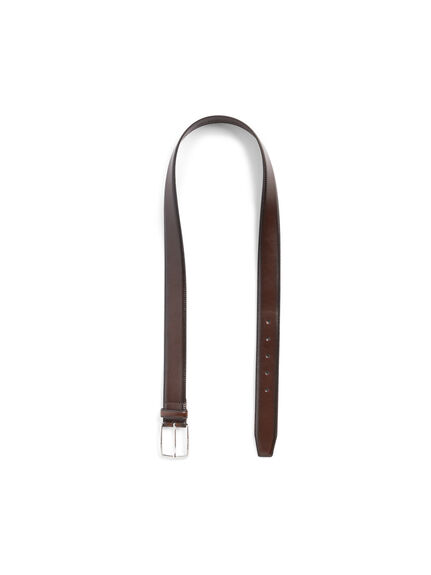 Italian Made Polished Leather Belt With Stitching Detail