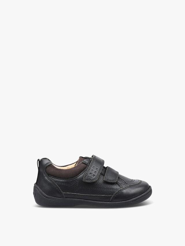 Zigzag Black Leather Pre School Shoes