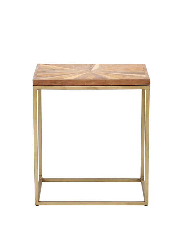 Jupiter Side Table, Wood Top With Antique Brass Leg
