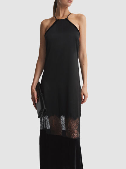 Janelle Fitted Satin-Velvet Midi Dress