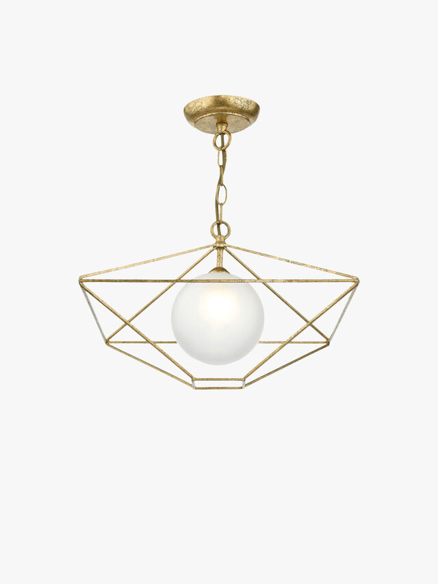 Orsini 1 Light Pendant in Antique Gold with Opal Glass Shade