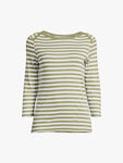 Striped ¾ Sleeve Boat Neck Cotton T-Shirt