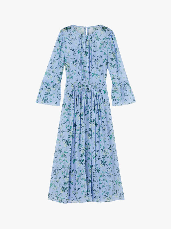 Coddington Blue Silk Apple Blossom Print Dress