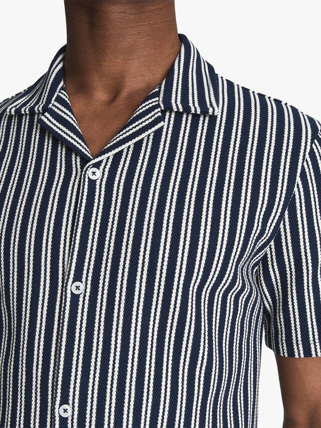 Green Cuban Collar Textured Stripe Shirt
