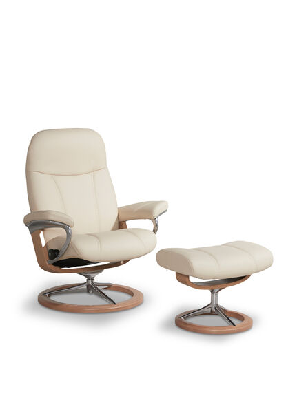 Consul Medium Signature Chair And Footstool, Cream