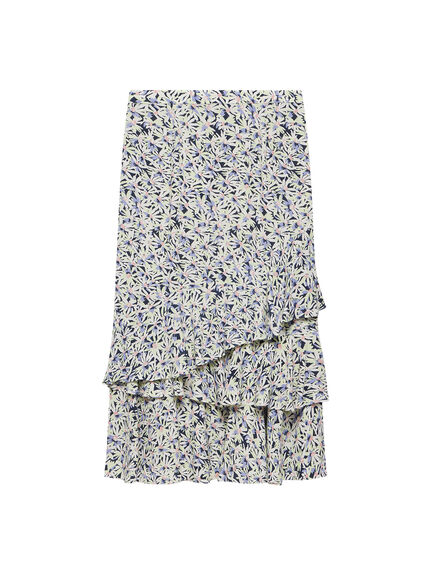 Neutral Floral Print Midi Skirt