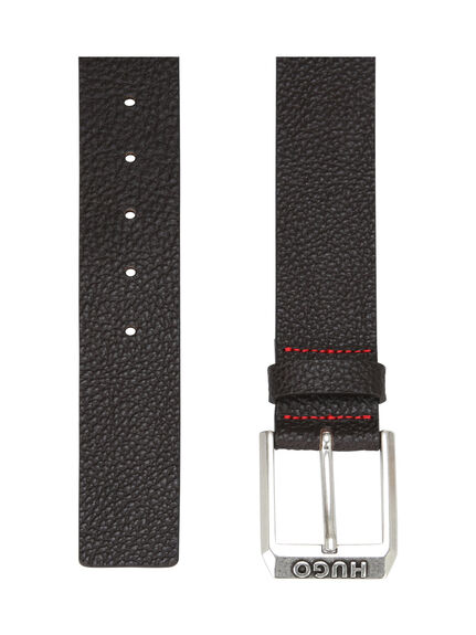 Leather Belt With Matte-Black Logo-Trim Buckle
