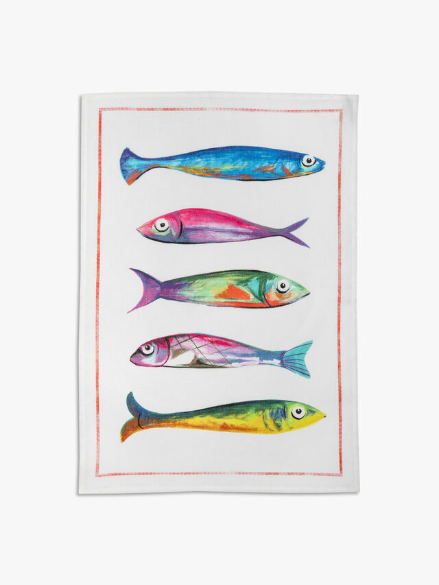 Poisson Colourful Sardinia Printed Linen Tea Towel