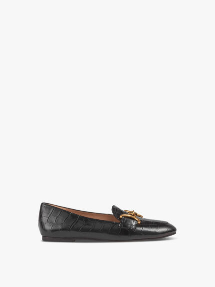 Daphne Black Croc-Effect Leather Loafers