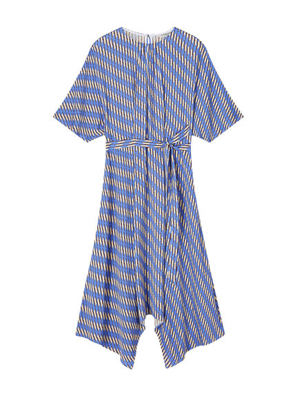 Anni Blue Geometric Print Handkerchief Hem Dress