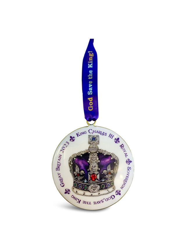 10cm Enamel Coronation Crown with purple God Save the King ribbon