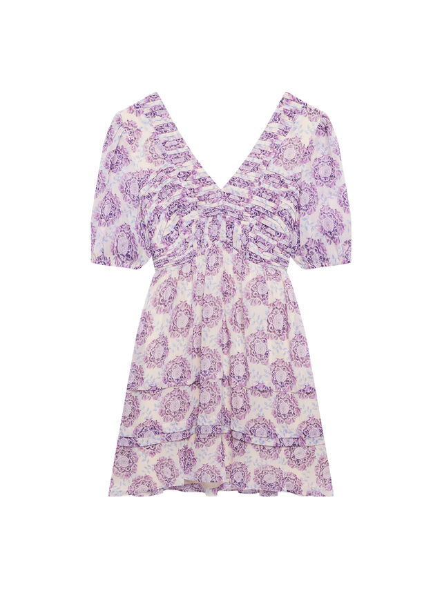 Lilac Floral Pleat Mini Dress