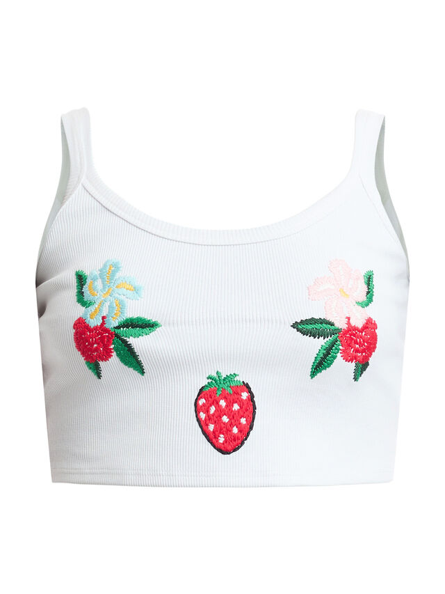 White Embroidered Cropped Tank