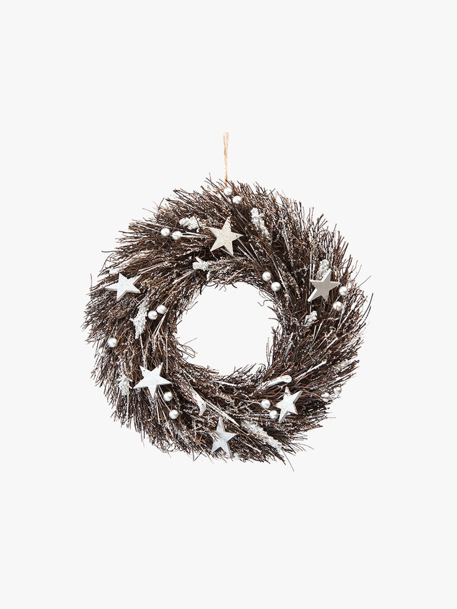 Silver Berries and Stars Wreath 36cm
