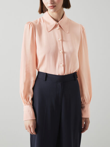 Sonya Pink Crepe Pearl Button Blouse