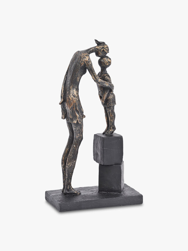 Antique Bronze Mother And Child On Blocks Sculpture