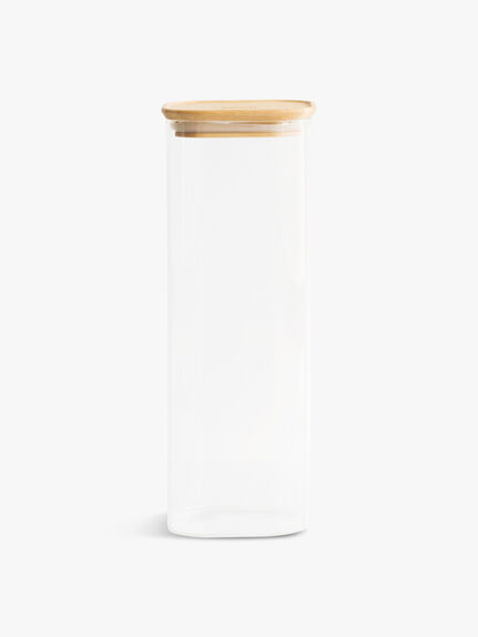 Square Tall Glass Food Storage Container with Bamboo Lid 2.2L