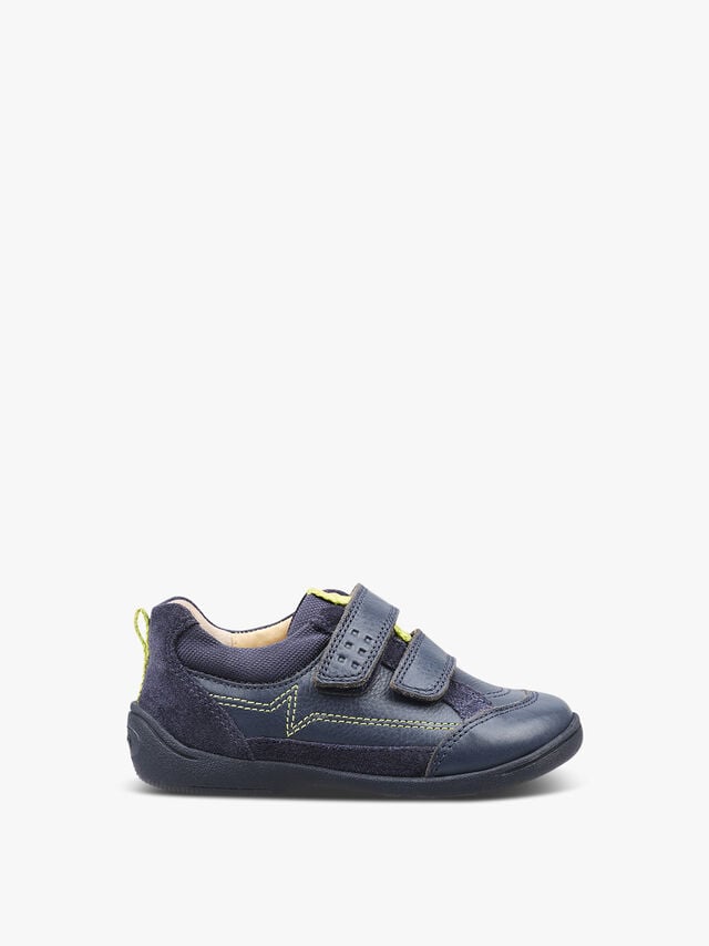 Zigzag Navy Leather Pre School Shoes