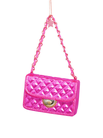 Ornament glass glossy pink fashion bag H7cm