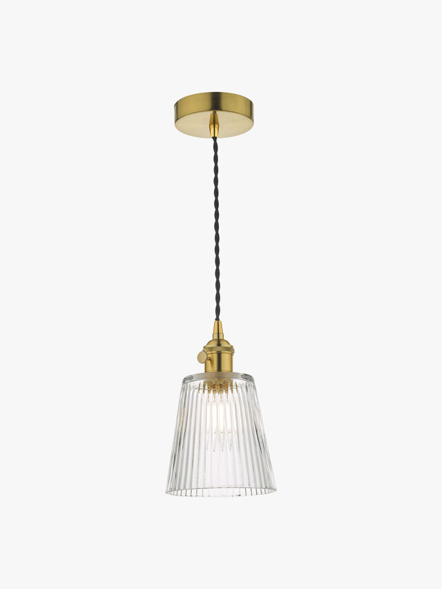 Hadano Pendant - Natural Brass with Ribbed Glass Shade