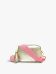 Gold Leather Bag with Neon Pink Cross Stitch Strap