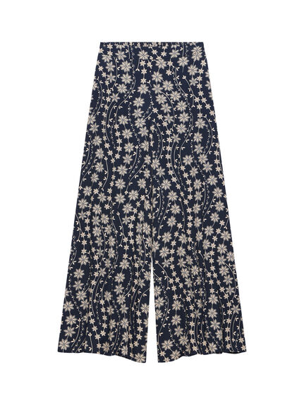 Navy Floral Print Wide Trousers