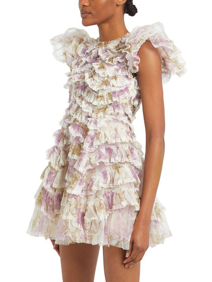 Wisteria Ruffle Lace Micro Mini Dress