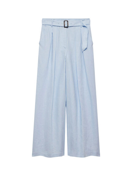 Blue Linen Belted Trousers