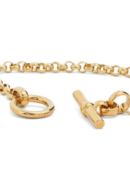 Small Gold T-bar Clasp on Belcher Chain Bracelet