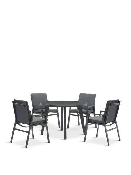 Amsterdam 4 Seat Dining Set with Round Dining Table, 4 Chairs, Parasol & Base