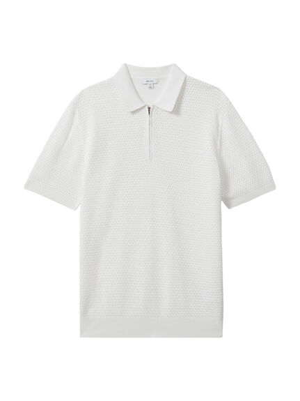 Burnham Cotton Blend Textured Half-Zip Polo Shirt