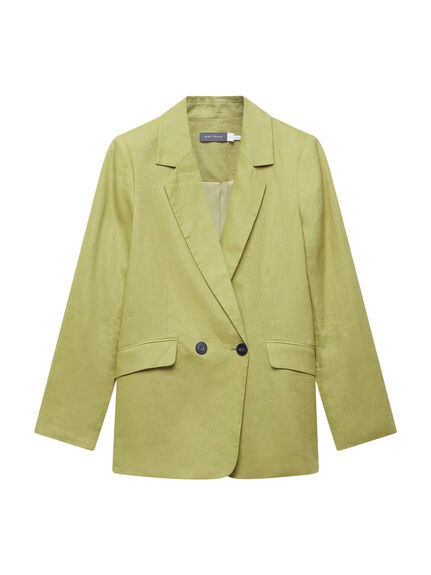 Green Linen Double Breasted Blazer