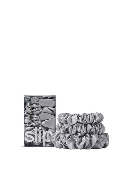 Pure Silk Assorted Scrunchies Set Of 3 Silver