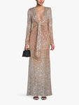 Long Sleeve Deep V Neck Sequin Gown