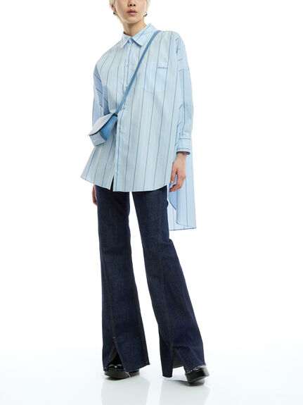 Oversize Long Sleeves Shirt With Collar And Longer Back