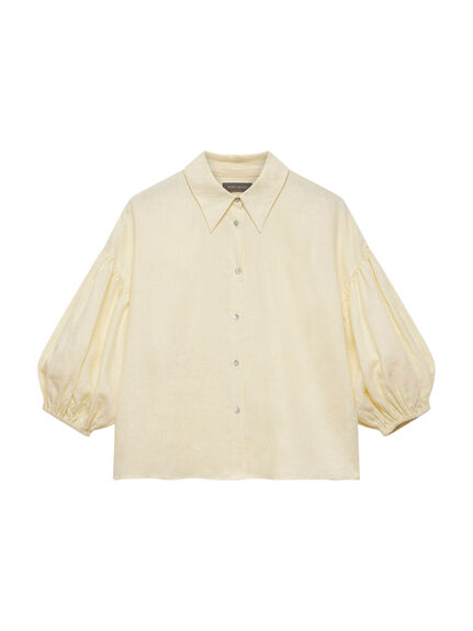 Yellow Linen Puff Sleeve Shirt