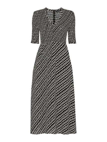 Diagonal Ripple Shirred Dress