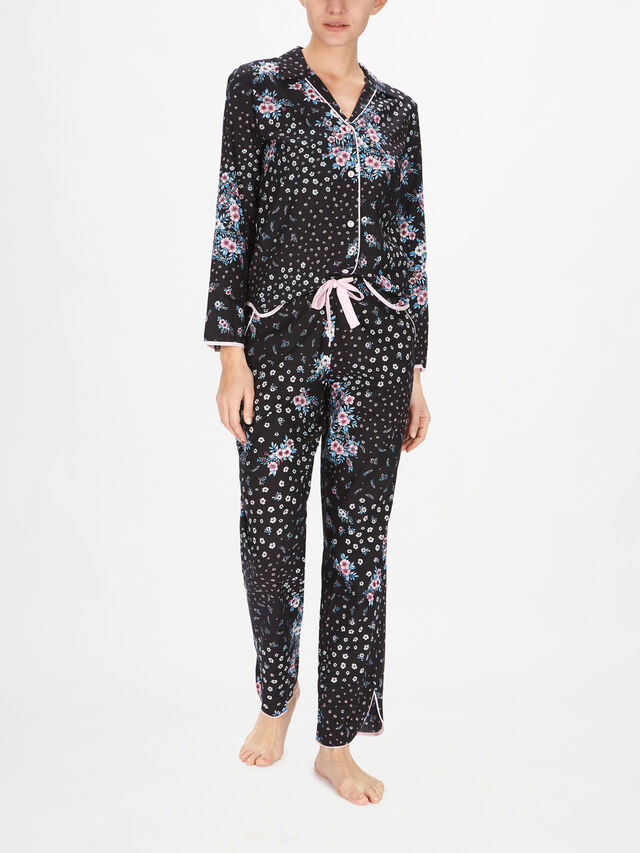 Hannah Black Ditsy Floral Print Pyjama Pants