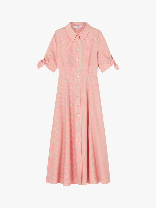Saffron Pink Cotton Lurex Stripe Shirt Dress