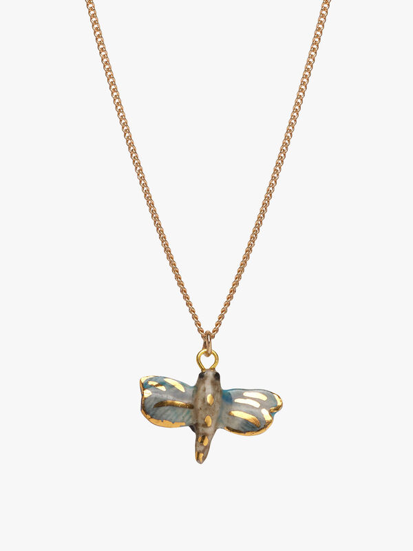 Tiny Blue/Gold Dragonfly Pendant
