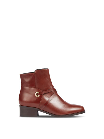 Alba Tan Leather Strap Detail Ankle Boots