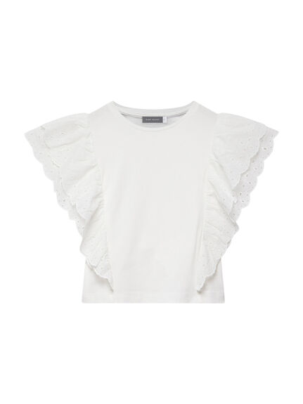 White Cotton Broderie Ruffle Top