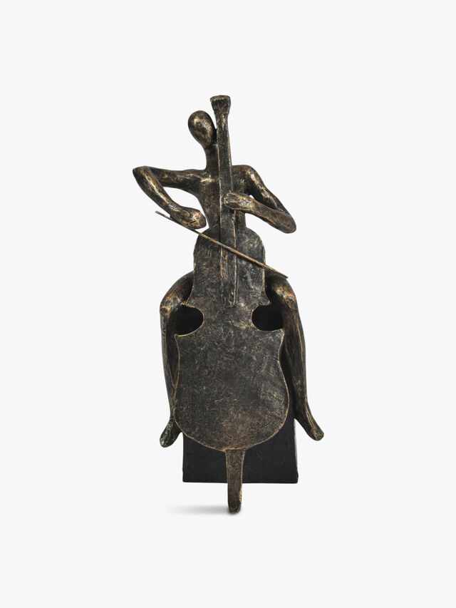 Antique Bronze Jackie Cellist on Block Sculpture